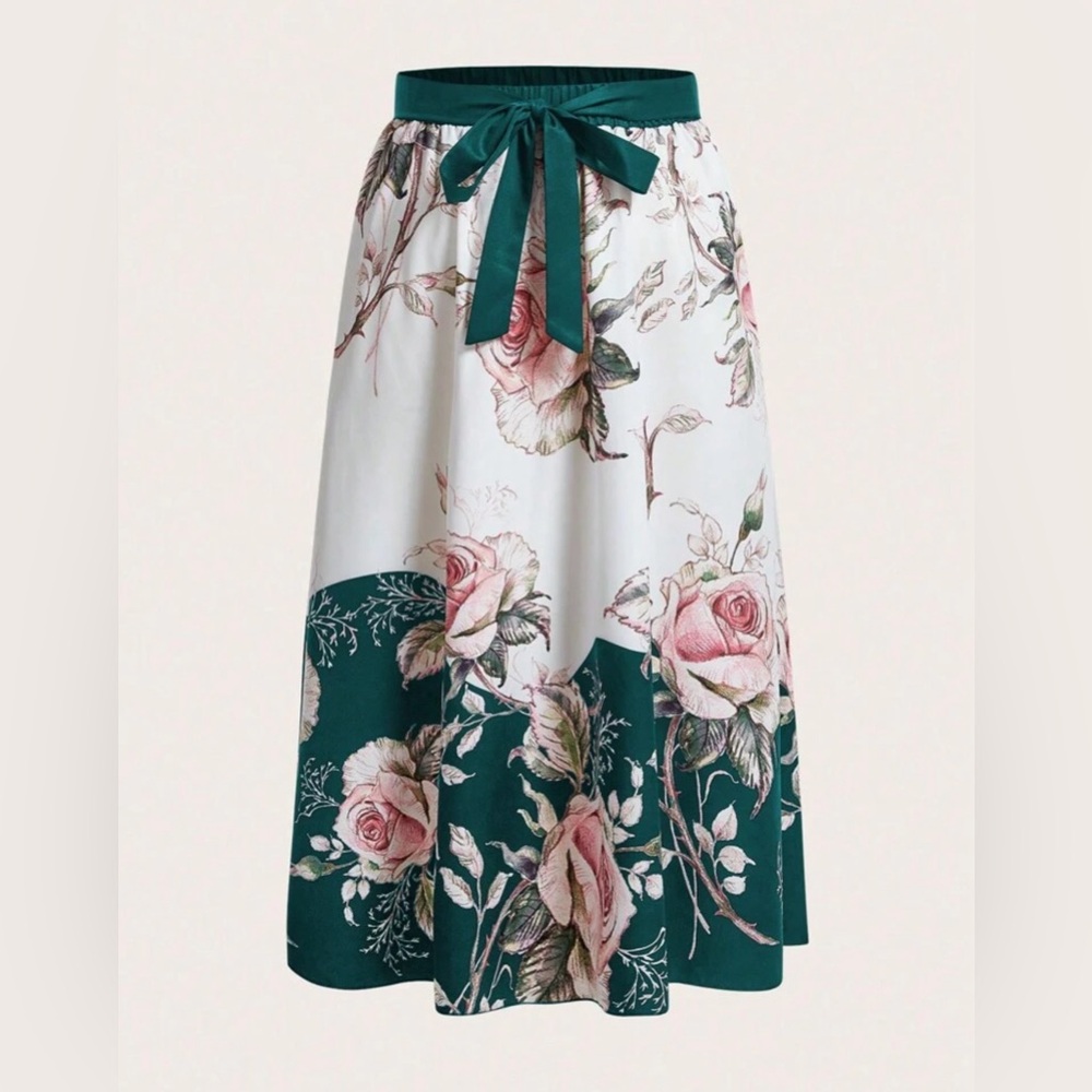 SHEIN 1x floral print belted skirt
